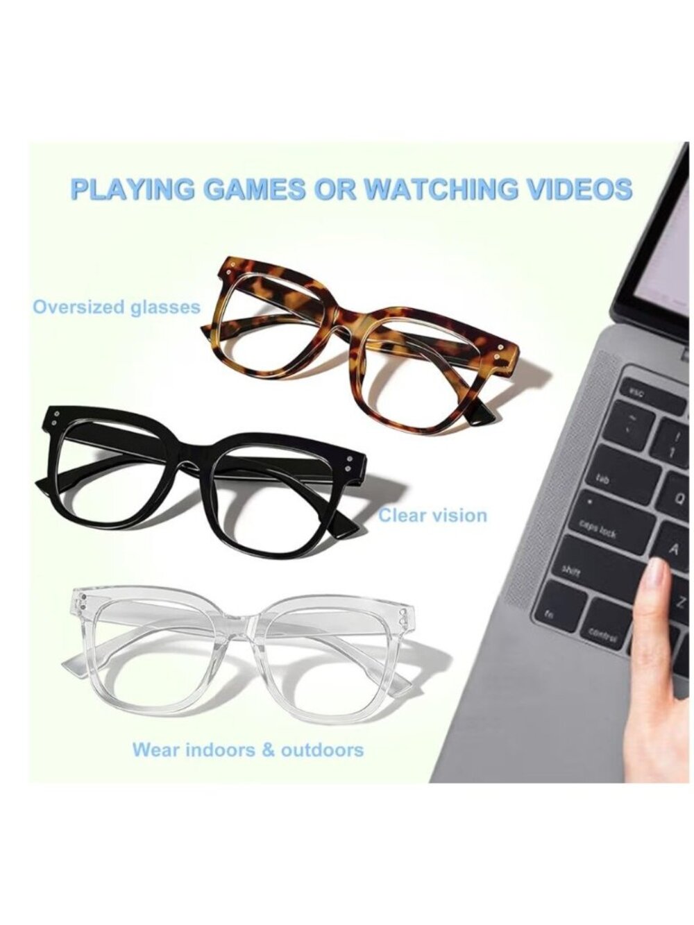 Lightweight Oversized Blue Light Blocking Glasses Anti-Scratch Lenses -3 PACK